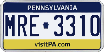 PA license plate MRE3310