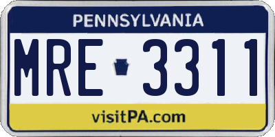 PA license plate MRE3311