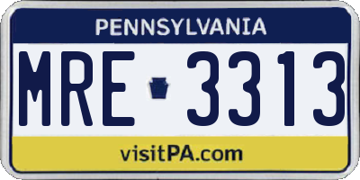 PA license plate MRE3313