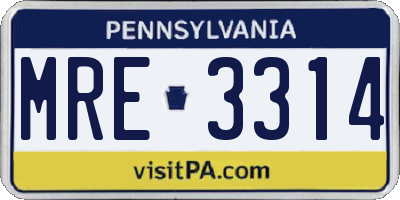 PA license plate MRE3314