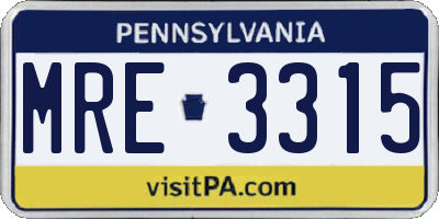 PA license plate MRE3315