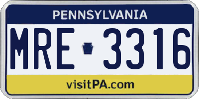 PA license plate MRE3316
