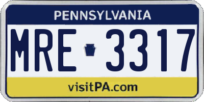 PA license plate MRE3317