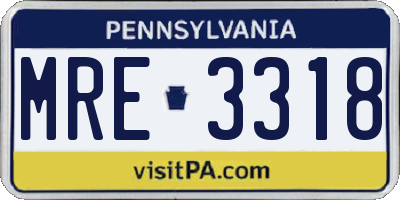 PA license plate MRE3318