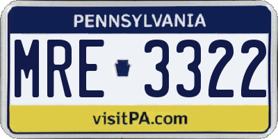 PA license plate MRE3322