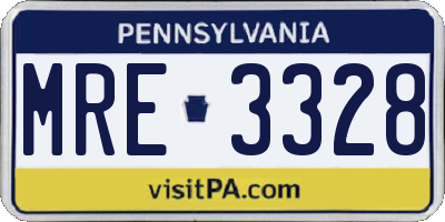 PA license plate MRE3328