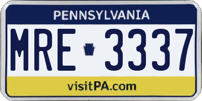 PA license plate MRE3337