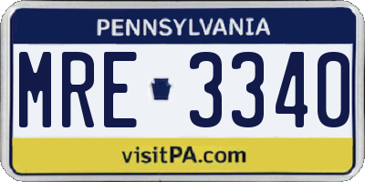 PA license plate MRE3340