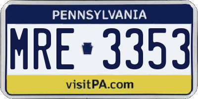 PA license plate MRE3353