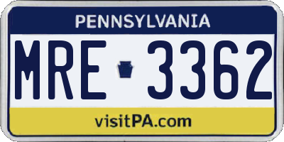 PA license plate MRE3362