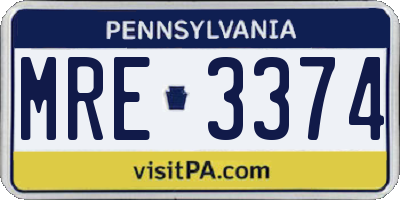 PA license plate MRE3374