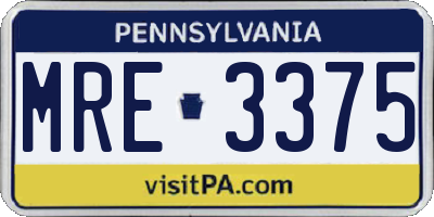 PA license plate MRE3375