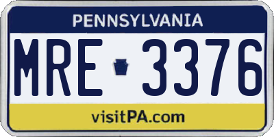 PA license plate MRE3376