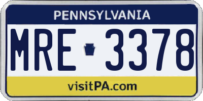 PA license plate MRE3378