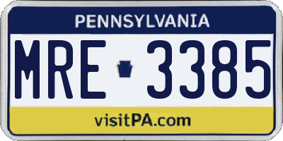 PA license plate MRE3385