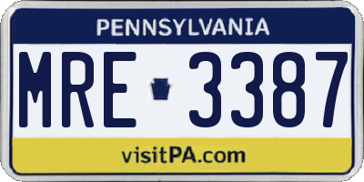 PA license plate MRE3387
