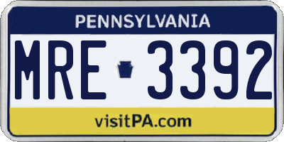 PA license plate MRE3392