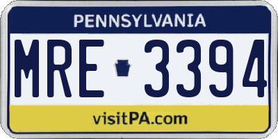 PA license plate MRE3394