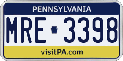 PA license plate MRE3398
