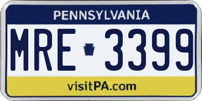 PA license plate MRE3399