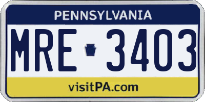 PA license plate MRE3403