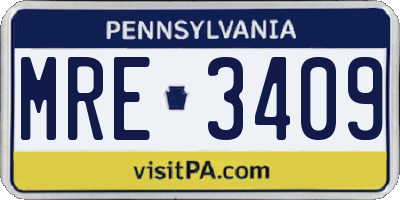 PA license plate MRE3409