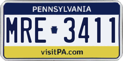 PA license plate MRE3411