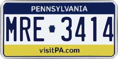 PA license plate MRE3414