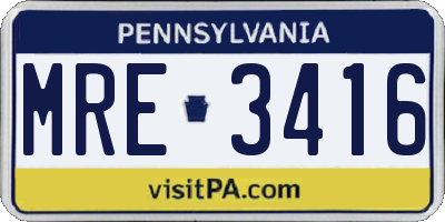 PA license plate MRE3416