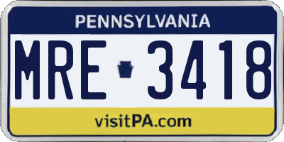 PA license plate MRE3418