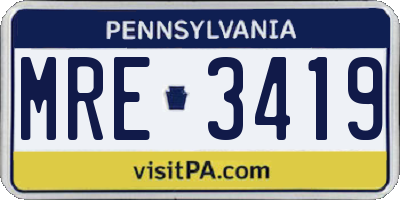 PA license plate MRE3419