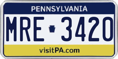 PA license plate MRE3420