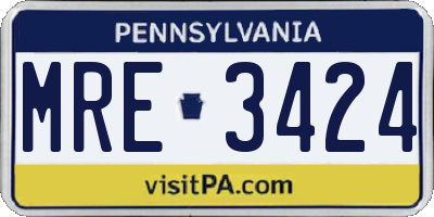 PA license plate MRE3424