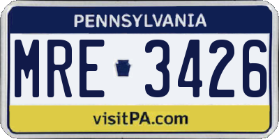 PA license plate MRE3426