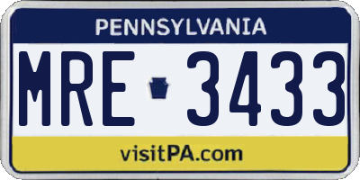 PA license plate MRE3433