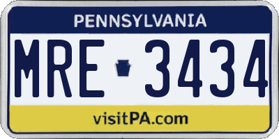 PA license plate MRE3434