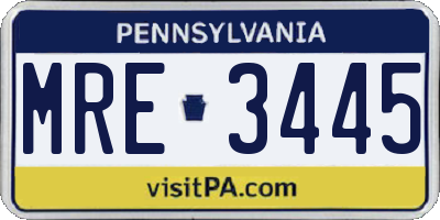 PA license plate MRE3445