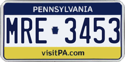 PA license plate MRE3453