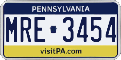 PA license plate MRE3454