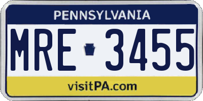 PA license plate MRE3455