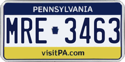 PA license plate MRE3463