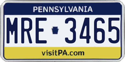 PA license plate MRE3465