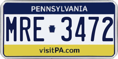 PA license plate MRE3472