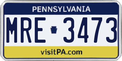 PA license plate MRE3473