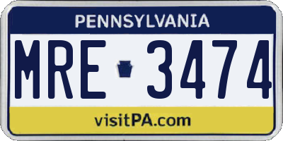 PA license plate MRE3474