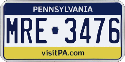 PA license plate MRE3476