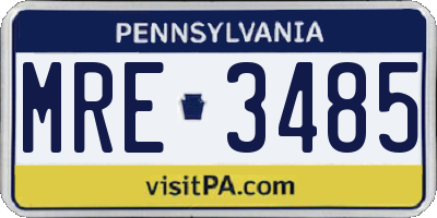 PA license plate MRE3485