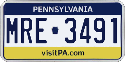 PA license plate MRE3491