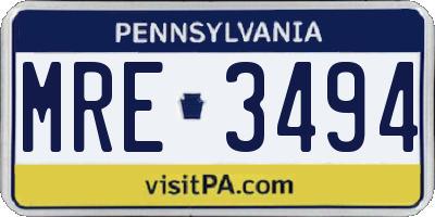 PA license plate MRE3494