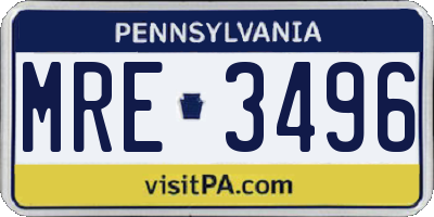 PA license plate MRE3496